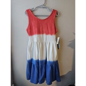 Cat & Jack Girls Terry Cloth Tank Dress Size M (8) Red White Blue Ombre NWT
